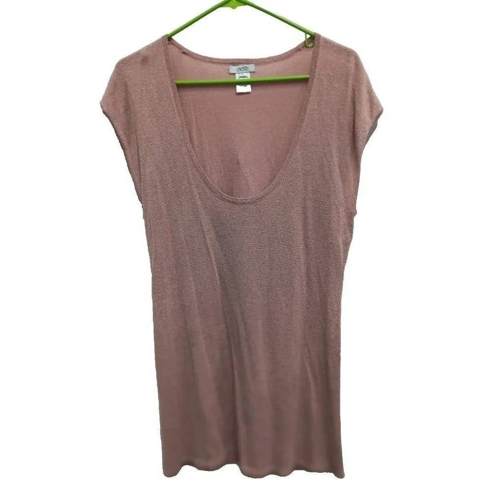 Cache VTG Y2K Tunic Top Womens Large Pink Metallic Shimmer Knit Cap Sleeve Glam